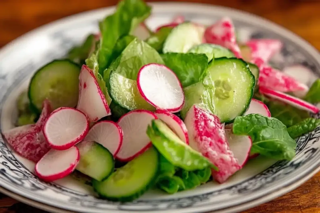 Sliced radishes in a salad