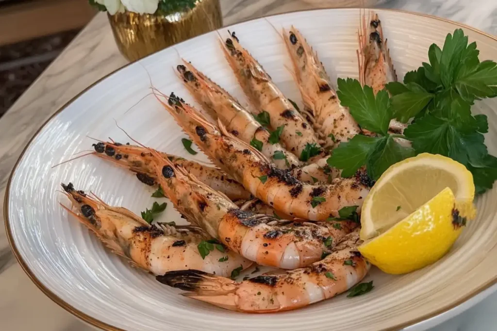 Naturally bbq shrimp on a grill.