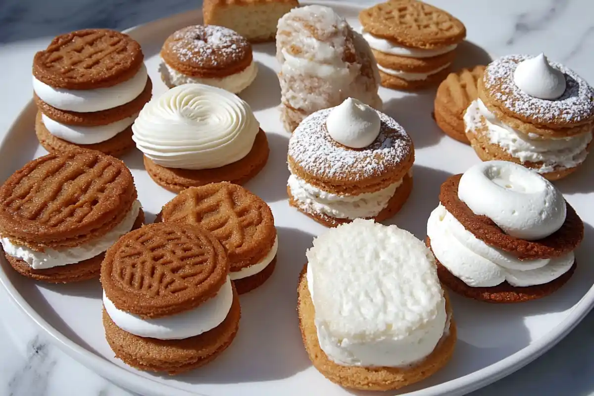 Wafer cookies stacked on a plate, ready to eat.