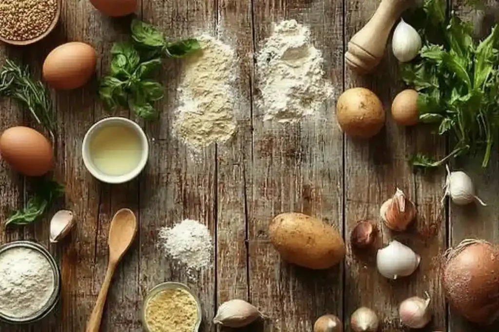 Potato pie ingredients on a table