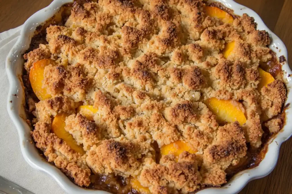 Peach Crumble in Baking Dish