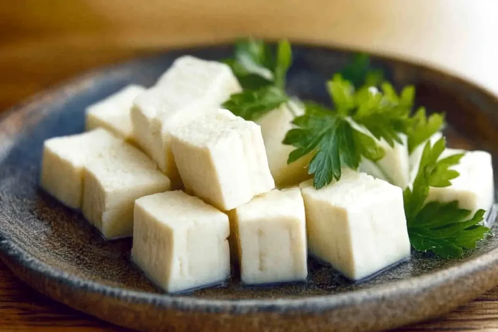 Firm tofu slices on a plate