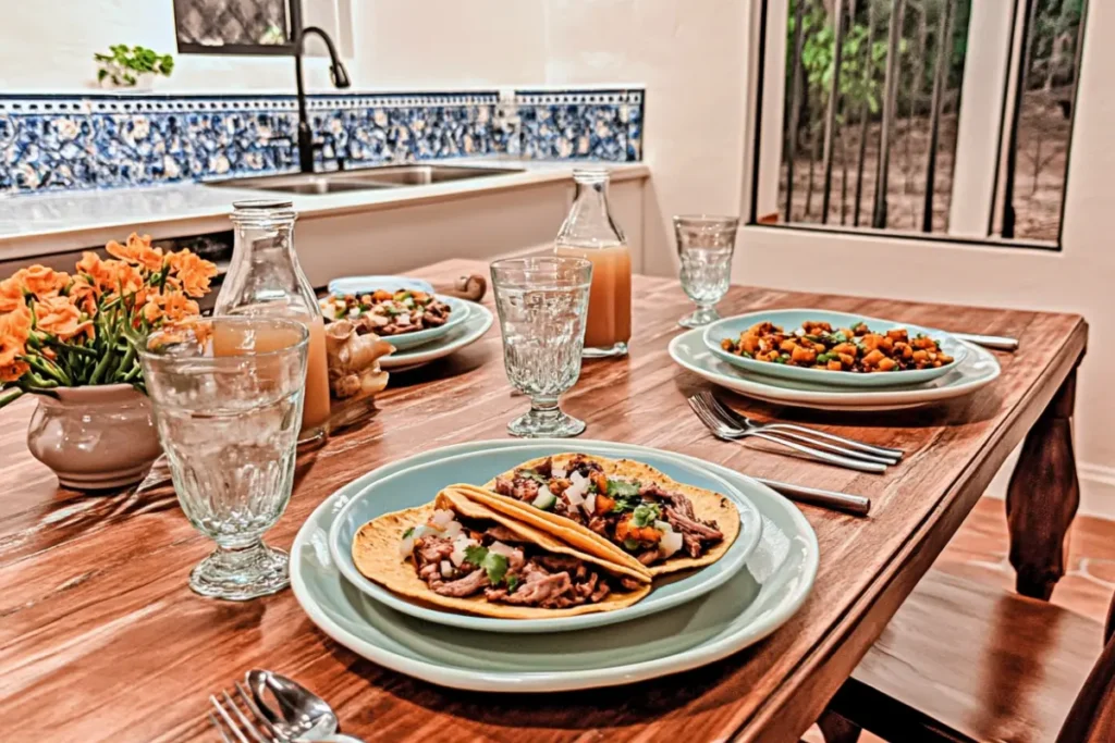 Tacos de lengua meal setup