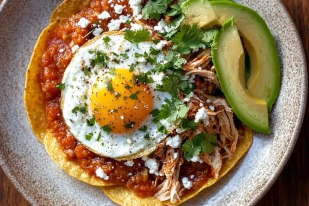 Spicy Mexican chicken chilaquiles for breakfast