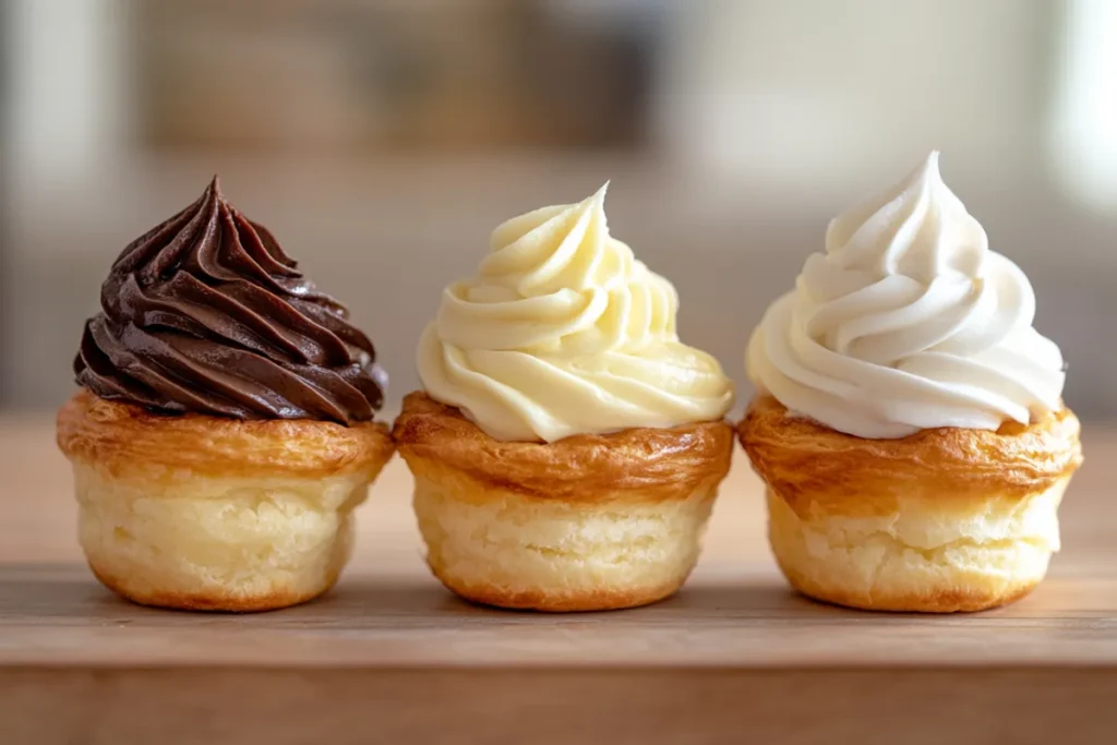 Cream puff fillings in piping bags