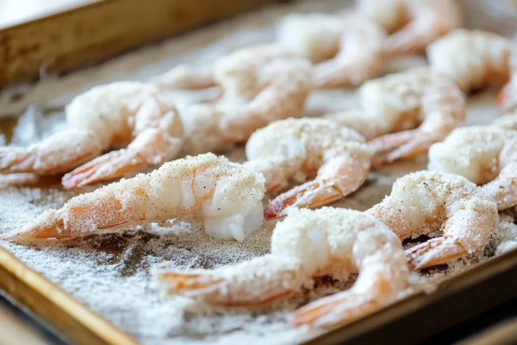 Crunchy coated shrimp before frying