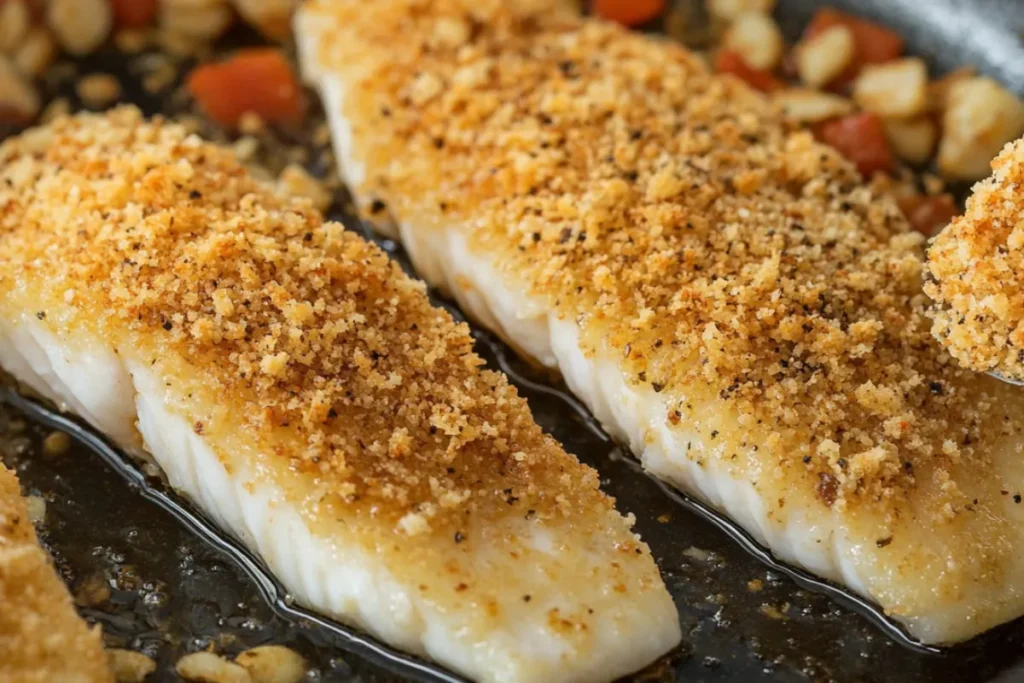 Breading fish fillets with panko breadcrumbs for air frying