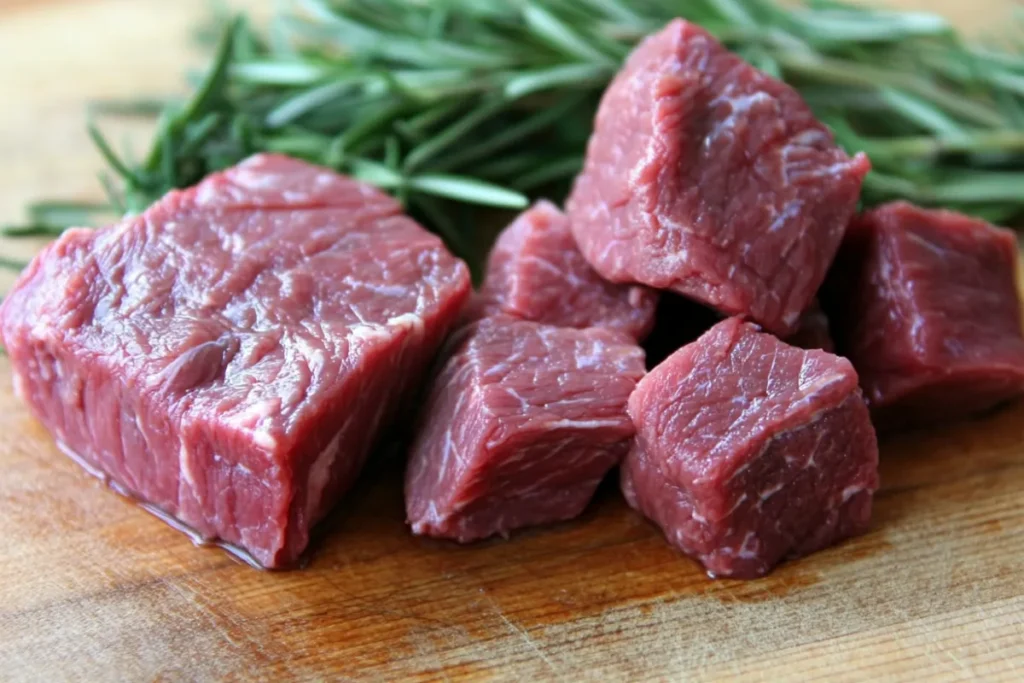 Raw venison meat on a wooden cutting board