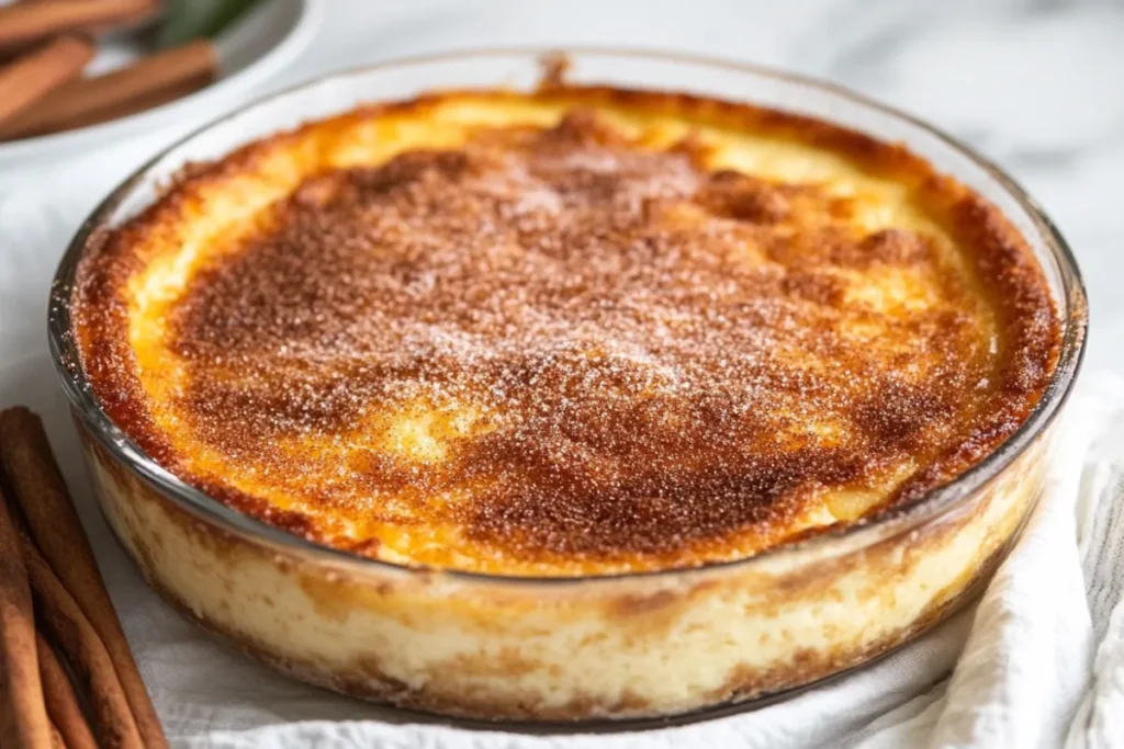 Baked churro cheesecake with a golden cinnamon sugar crust