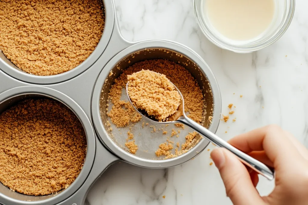 Pressing graham cracker crust for mini cheesecakes