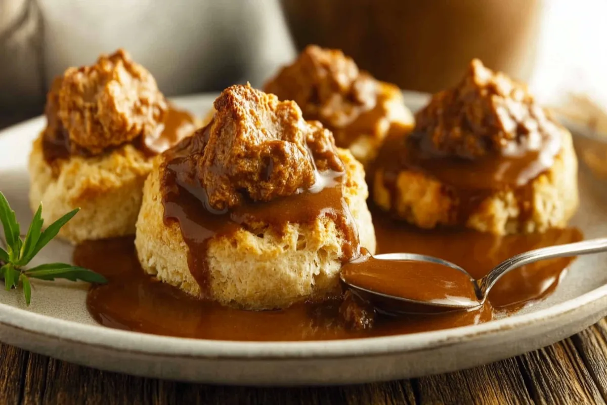 Southern chocolate gravy over biscuits