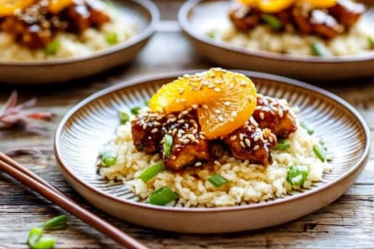 Glazed orange marmalade chicken recipe served with rice