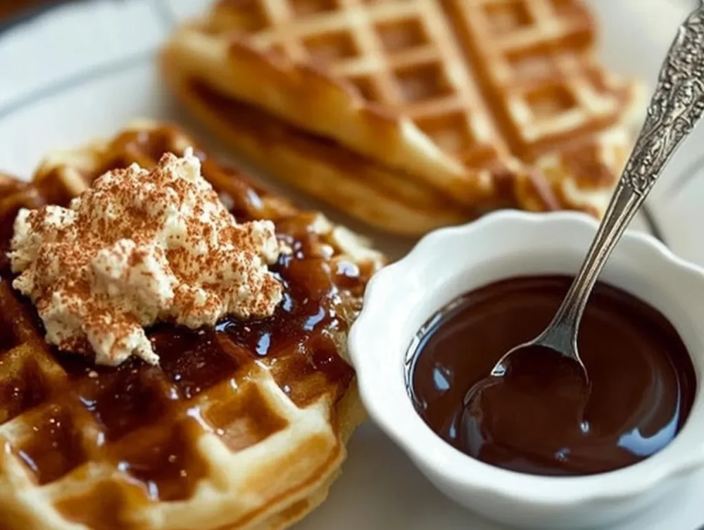 Chocolate gravy with pancakes and waffles