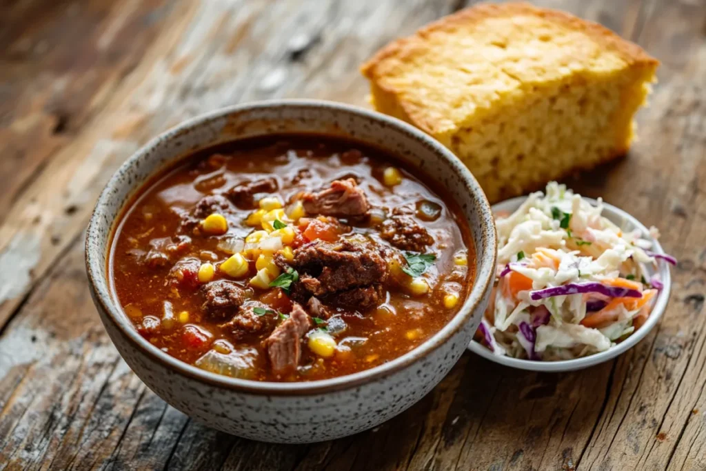 Brunswick stew served with cornbread