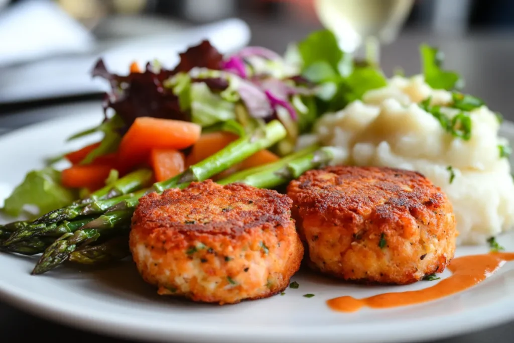 Salmon cakes with side dishes