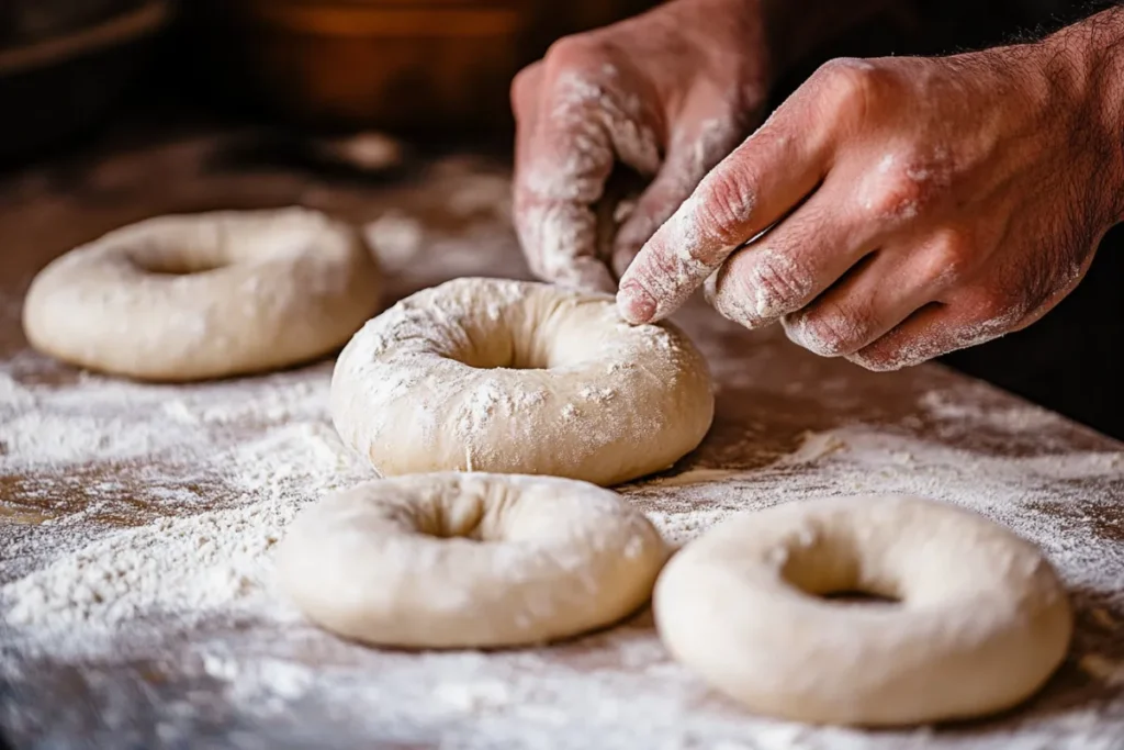 Shaping sourdough bagel dough